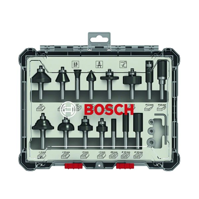 Conjunto de 15 fresas variadas para madeira BOSCH 1