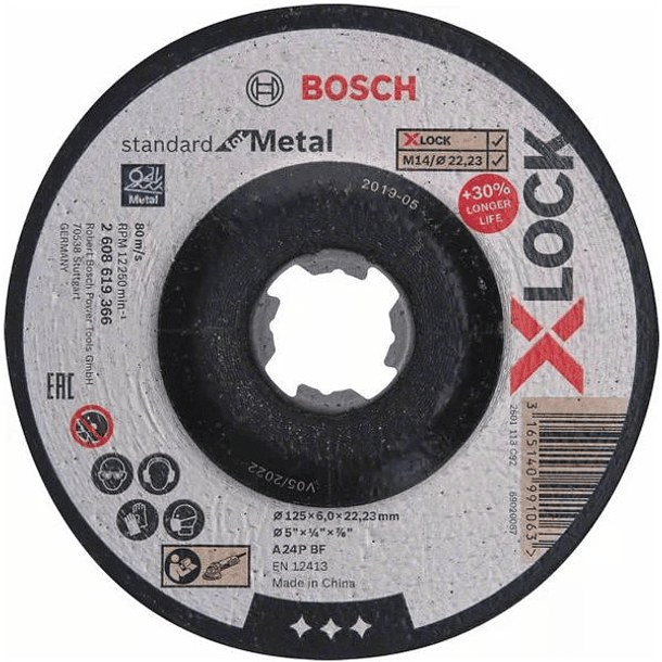 Disco de rebarbar X-LOCK 125mm Standard para Metal BOSCH (5 Un.) 1