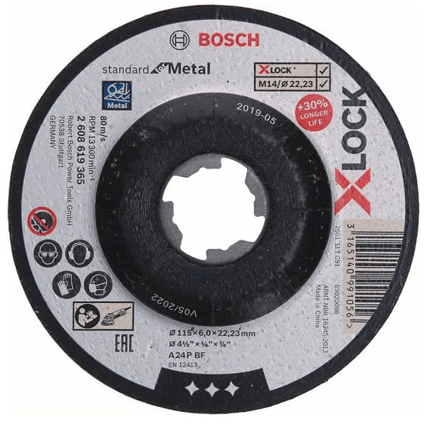 Disco de rebarbar X-LOCK 115mm Standard para Metal BOSCH (5 Un.)