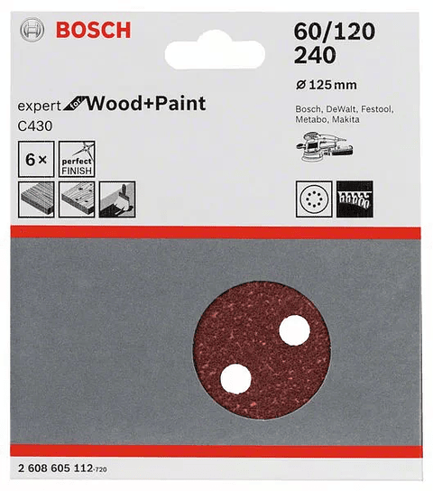 6 Un. Folha de Lixa 125mm C430 Expert for Wood and Paint BOSCH