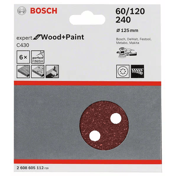 6 Un. Folha de Lixa 125mm C430 Expert for Wood and Paint BOSCH