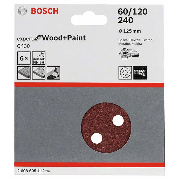 6 Un. Folha de Lixa 125mm C430 Expert for Wood and Paint BOSCH 2