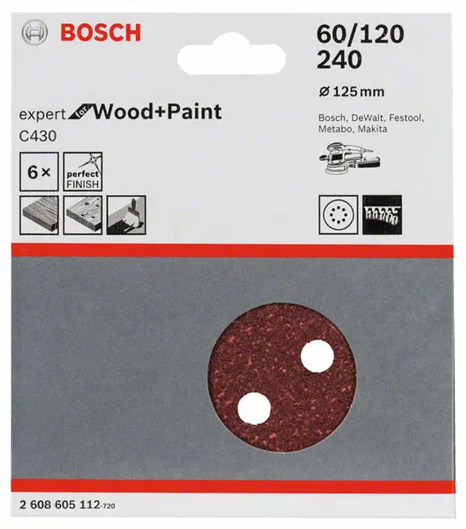 6 Un. Folha de Lixa 125mm C430 Expert for Wood and Paint BOSCH 2