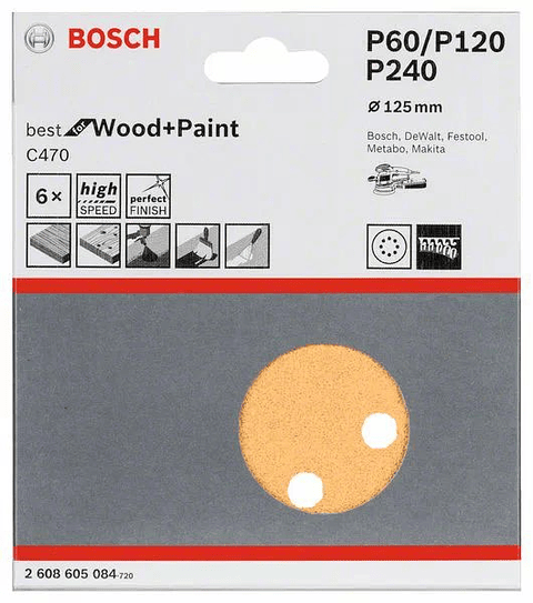 Conjunto de 6 un. Folha de Lixa 125mm EXPERT C470 Grão 60 / G120 / G240 BOSCH