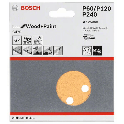 Conjunto de 6 un. Folha de Lixa 125mm EXPERT C470 Grão 60 / G120 / G240 BOSCH 2