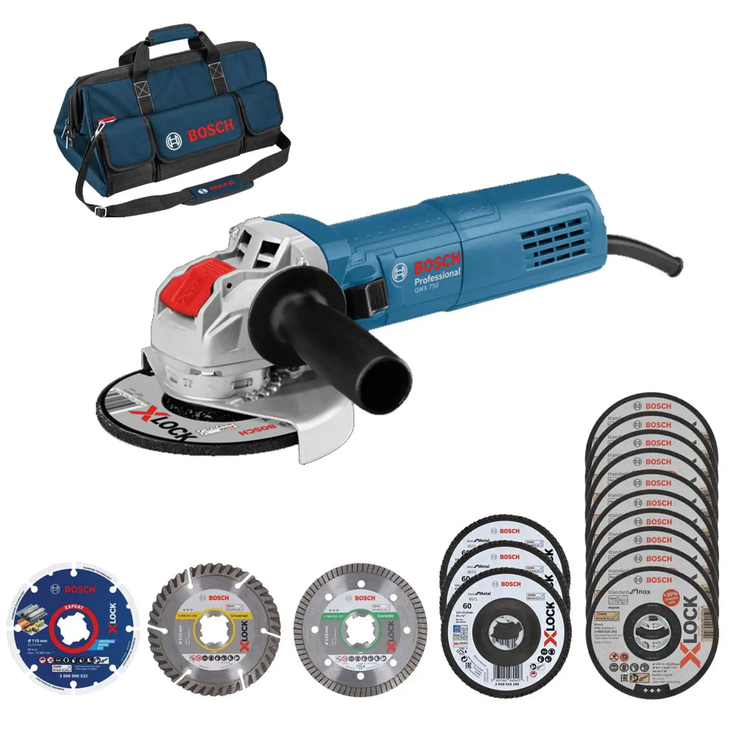 KIT Rebarbadora GWX 750-115 + Acessórios X-LOCK BOSCH 1