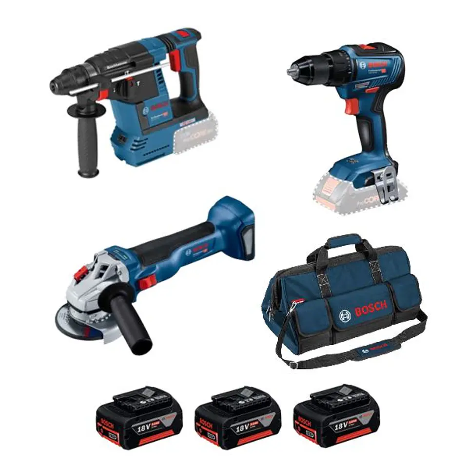 Conjunto Martelo SDS Plus, Rebarbadora e Aparafusadora Brushless BOSCH 1