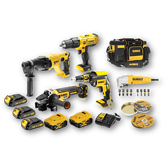 kit  Martelo Perfurador SDS-PLUS + Aparafusadora Pladur + Aparafusadora com Percussão + Rebarbadora XR18V DEWALT