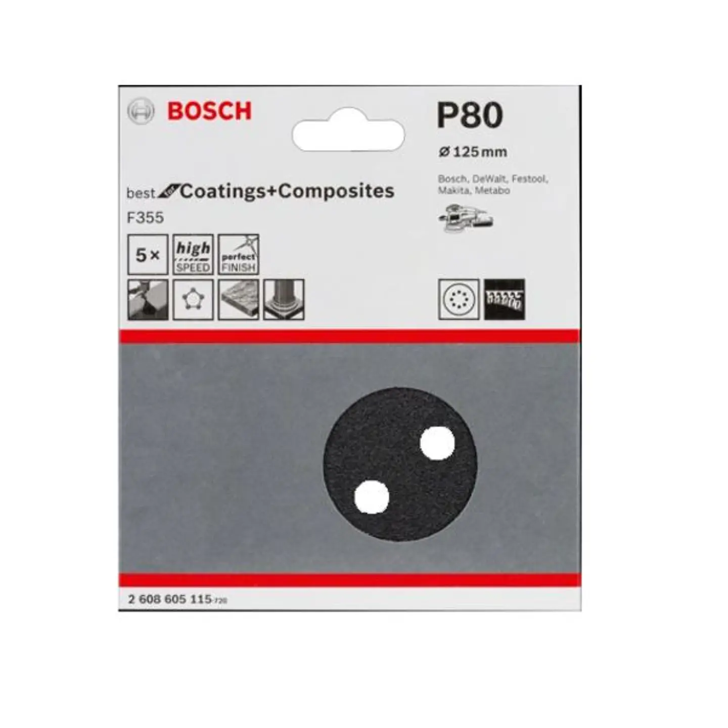 Folha de Lixa 125mm F355 BEST FOR COATINGS AND COMPOSITES BOSCH (5 Un.) 3