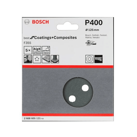 Folha de Lixa 125mm F355 BEST FOR COATINGS AND COMPOSITES BOSCH (5 Un.)
