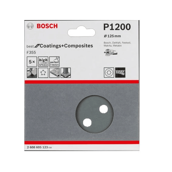 Folha de Lixa 125mm F355 BEST FOR COATINGS AND COMPOSITES BOSCH (5 Un.)