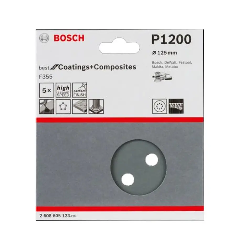 Folha de Lixa 125mm F355 BEST FOR COATINGS AND COMPOSITES BOSCH (5 Un.) 4