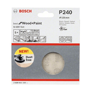 Folha de lixa 125mm EXPERT M480 BOSCH (5 Un.)