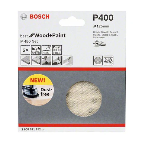 Folha de lixa 125mm EXPERT M480 BOSCH (5 Un.)