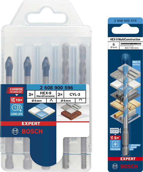 Conjunto de 5+1 Brocas de Cerâmica, Betão e Multimaterial BOSCH