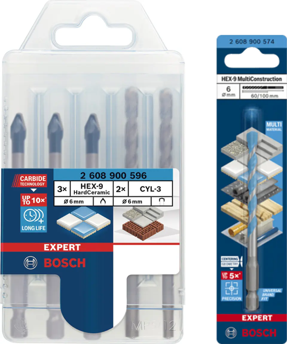 Conjunto de 5+1 Brocas de Cerâmica, Betão e Multimaterial BOSCH 2