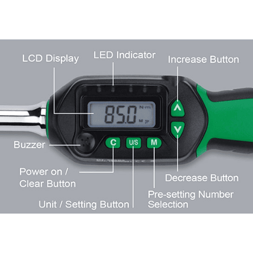Chave Dinamométrica Digital, Extra Curta, Duplo Sentido TOPTUL 2