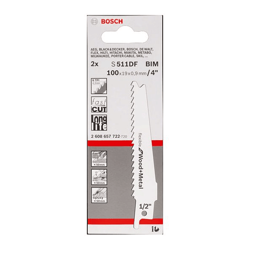 Lamina de Serra Sabre S 511 DF Flexible for Wood and Metal BOSCH (2 un.) 2