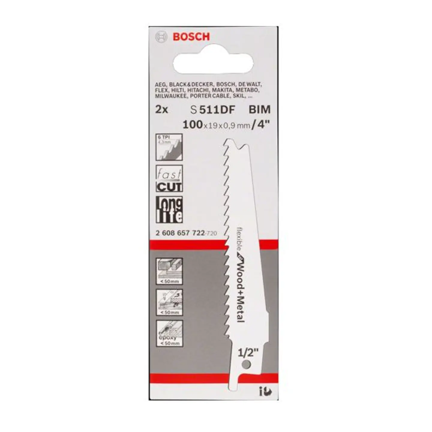 Lamina de Serra Sabre S 511 DF Flexible for Wood and Metal BOSCH (2 un.) 2