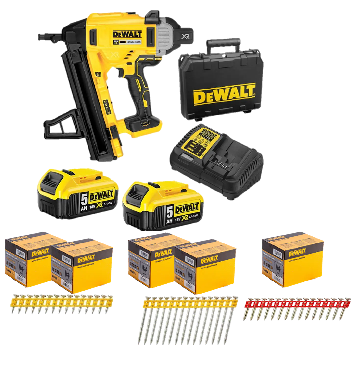 Kit de Maquina de pregar / Pregadora de Betão XR18V DCN890P2  + 5.025 Pregos DCN890 DEWALT 1