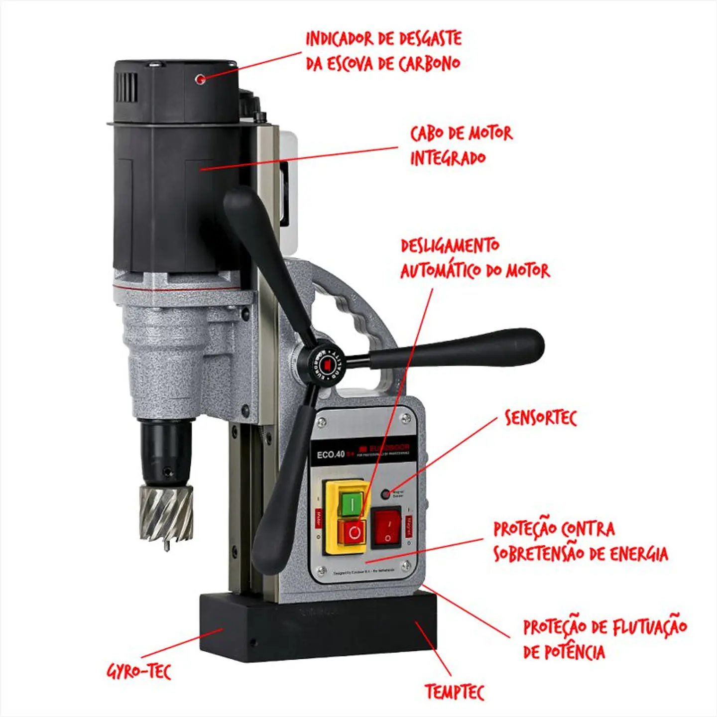 Berbequim com Base Magnética até 40mm 220VEBECO40S+/IC EUROBOOR  2