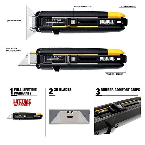 Faca e Raspador 2 em 1 + 5 lâminas TB-H4S5-01 TOUGHBUILT 4