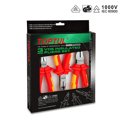 Jogo de 3 Alicates Isolados VDE TOPTUL