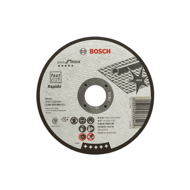 Disco de corte fino Best for Inox (direito) - Rapido: 125 x 0,8mm BOSCH (10 un.) 1