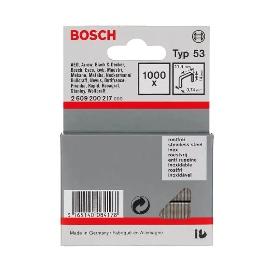 Agrafos Arame Fino Inoxidável TIPO 53 BOSCH (1.000 un.) 1