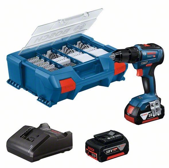 Aparafusadora sem fio GSR 18V-55 + 2 Baterias 18V 4Ah + 82 Acessórios BOSCH