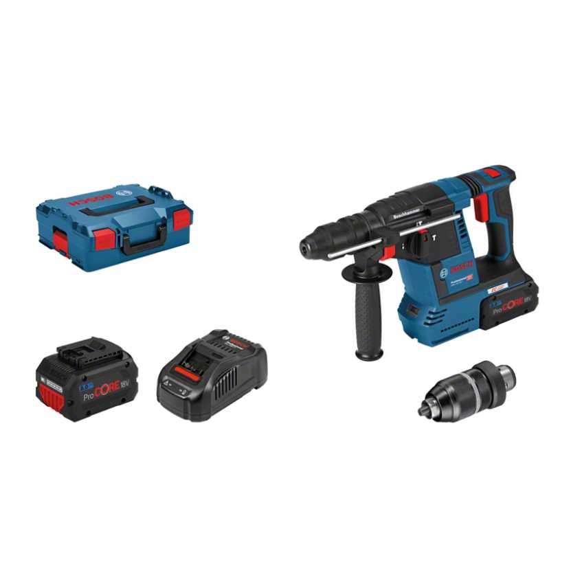 Martelo perfurador sem fio GBH 18V-26 F + 2x ProCORE18V 8.0Ah + Mala L-BOXX BOSCH