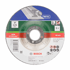 Discos de corte e rebarbar para metal com centro rebaixado 125MM BOSCH DIY (5 UNIDADES)