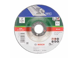 Discos de corte e rebarbar para metal com centro rebaixado 125MM BOSCH DIY (5 UNIDADES)