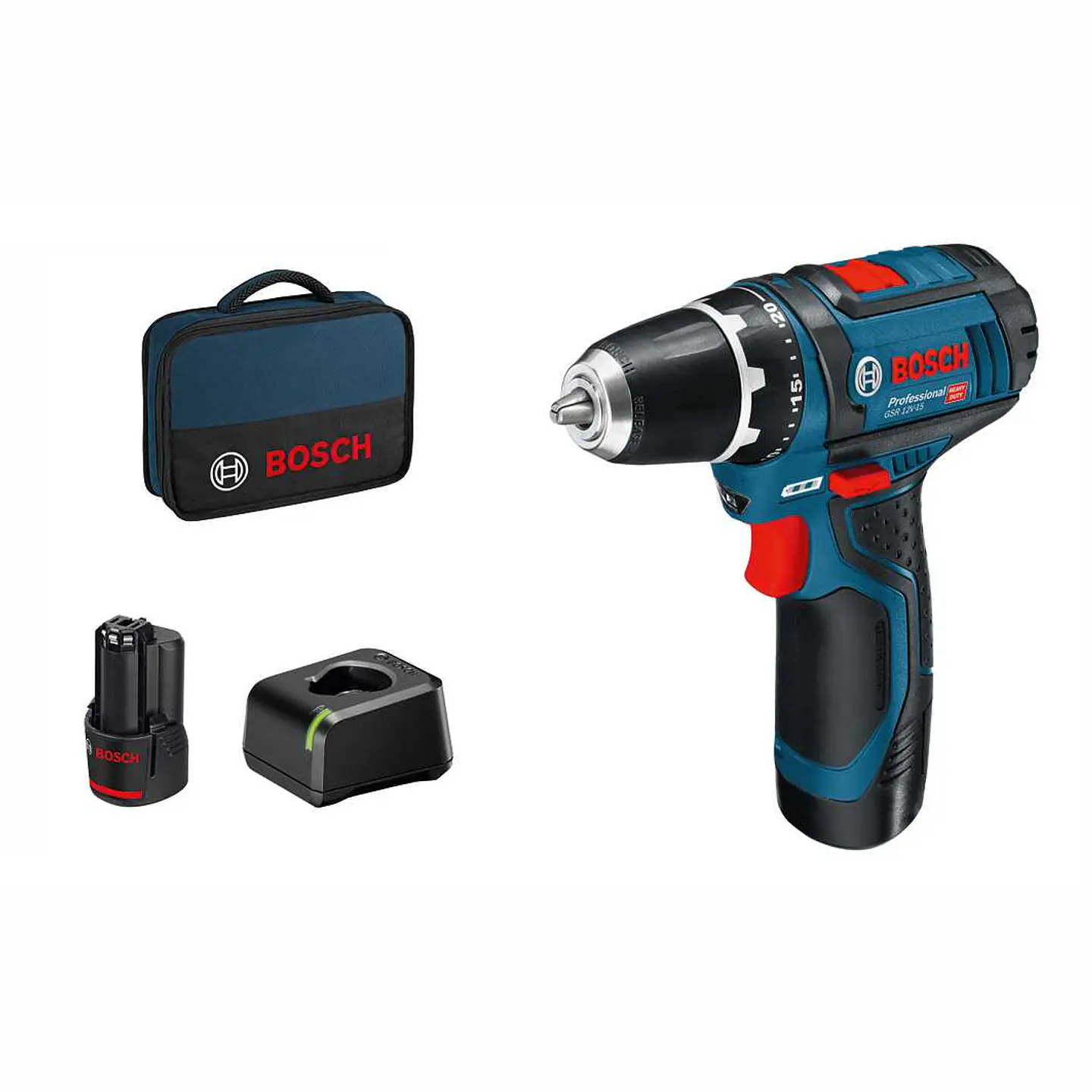 Aparafusadora/berbequim sem fio GSR 12V-15 + 2 Baterias 2.0Ah + Mala Lona BOSCH 1