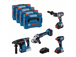 Kit de 4 ferramentas sem fio: GSR 18V-110C + GDX 18V-210C + GWS 18V-10 + GBH 18V-24C + 3 Baterias ProCORE18V (1x 4,0Ah + 2x 5,5 Ah) BOSCH
