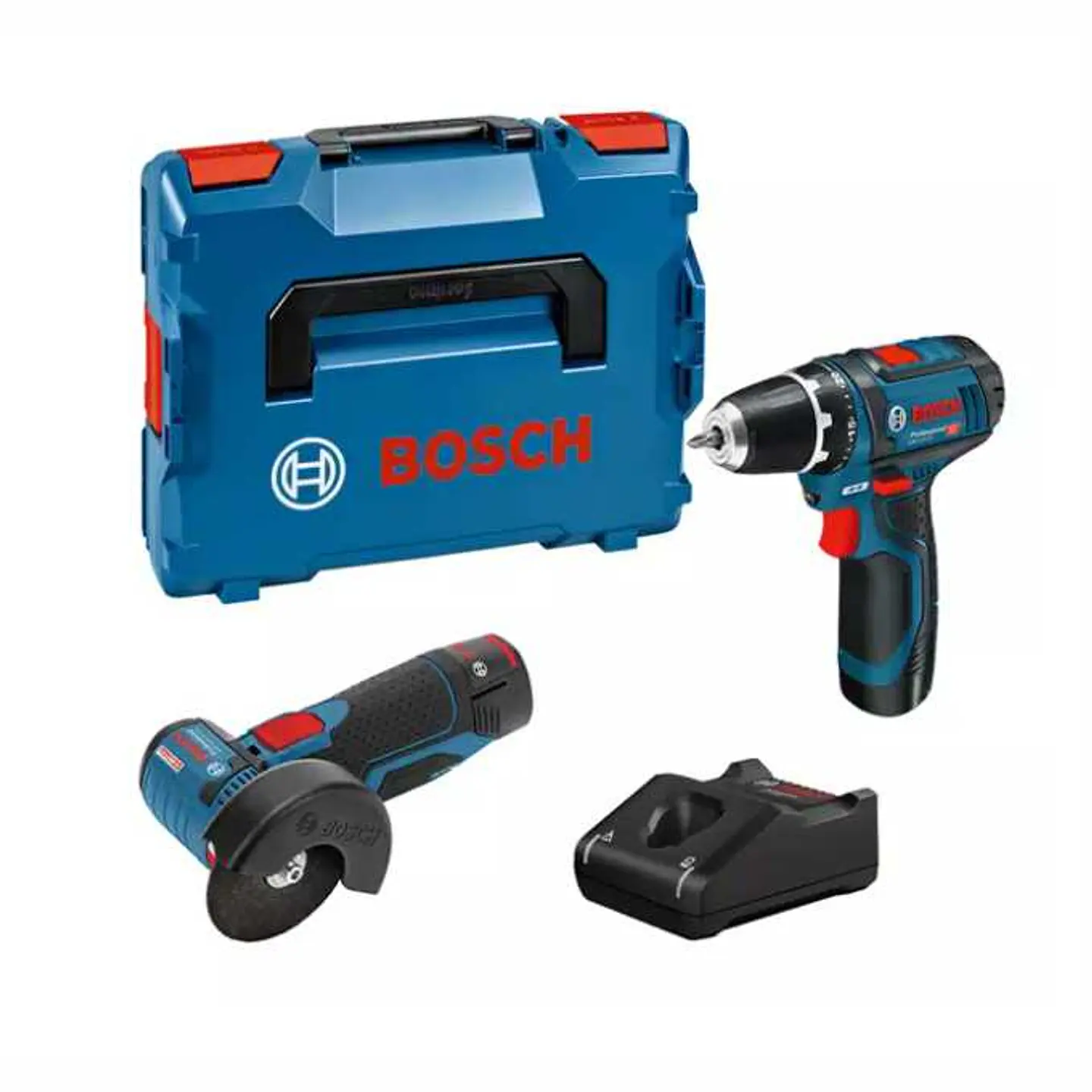 Kit de 2 ferramentas de 12V: GSR 12V15 + GWS 12V-76 + 2 Baterias 2.0Ah + Mala L-BOXX BOSCH 1