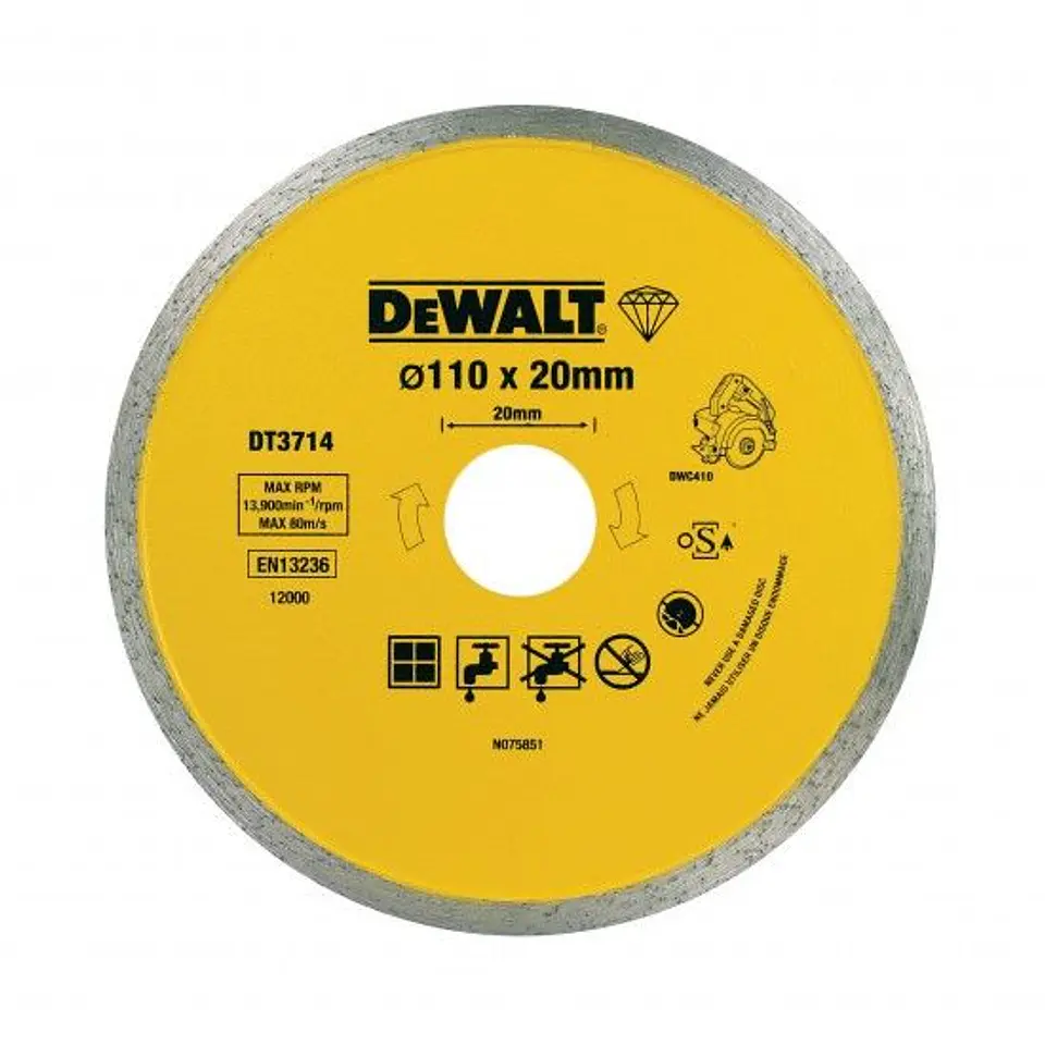 Disco de diamante para azulejo cerâmico seco/húmido 110x20mm DT3714 DEWALT 1