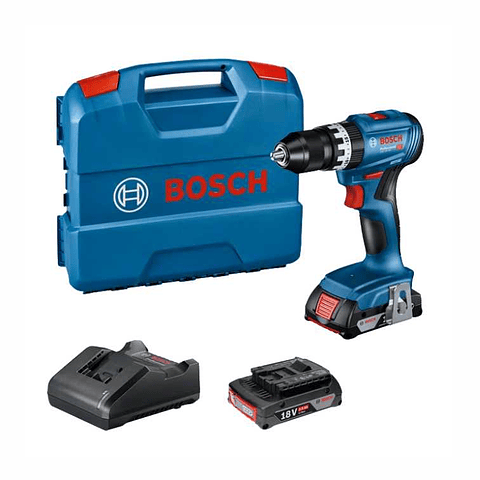Aparafusadora/Berbequim com percussão sem fio GSB 18V-45 + 2 Baterias 18V 2.0Ah + Mala L-CASE BOSCH