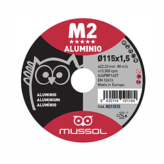 Disco de corte alumínio extrafino 115x1,5mm M2 MUSSOL