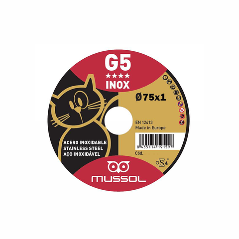Disco de corte inox extrafino 75x1mm G5 MUSSOL