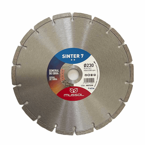 Disco de corte diamante 230mm universal WS7230 SINTER 7 MUSSOL