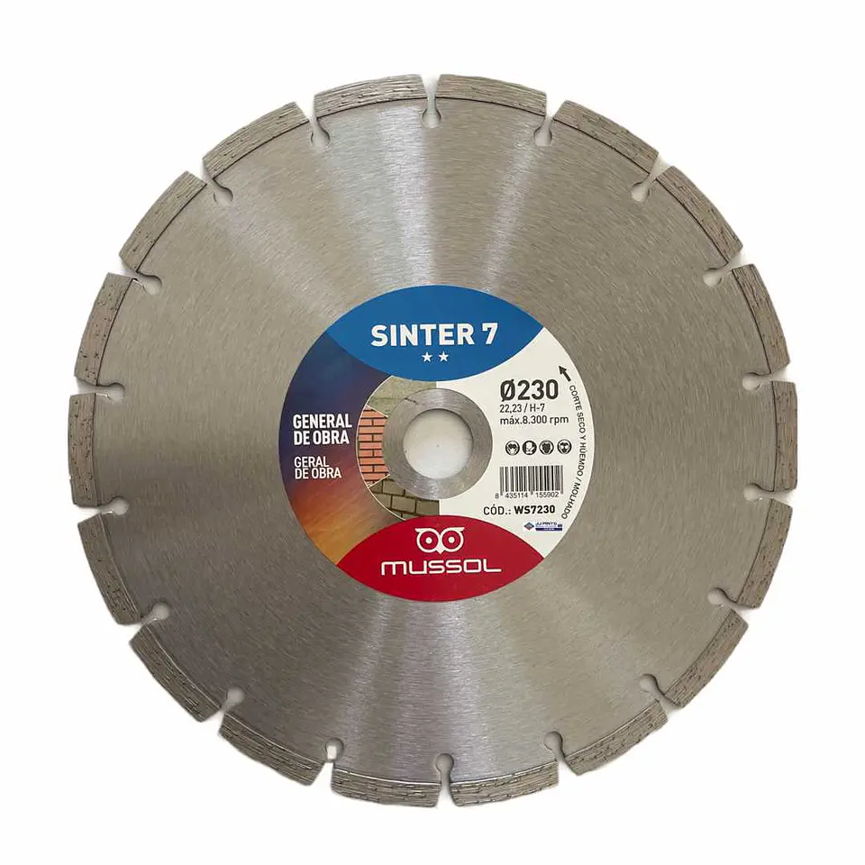 Disco de corte diamante 230mm universal WS7230 SINTER 7 MUSSOL 1