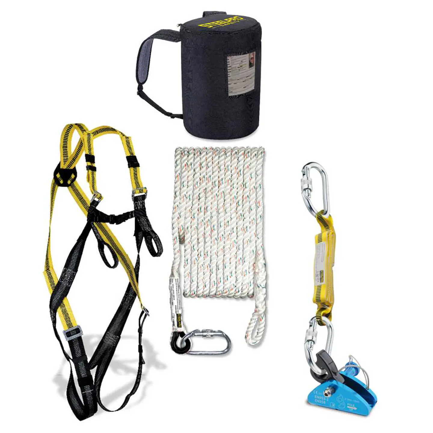 Kit Telhado de Arnês + Antiqueda + Corda + Mosquetão + Bolsa 1888-KIT7 STEELPRO 1