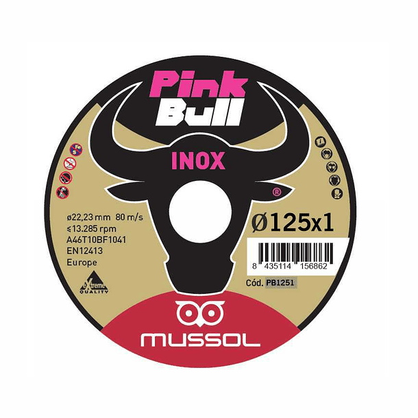 Disco de corte inox extrafino 125 mm PB1251 PINK BULL MUSSOL