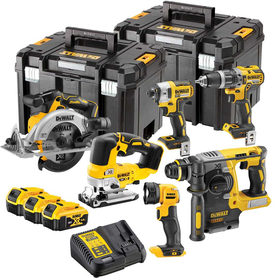 Kit 18V de 5 Máquinas sem escovas + Lanterna + 3 Baterias XR18V DCK690P3T DEWALT 1