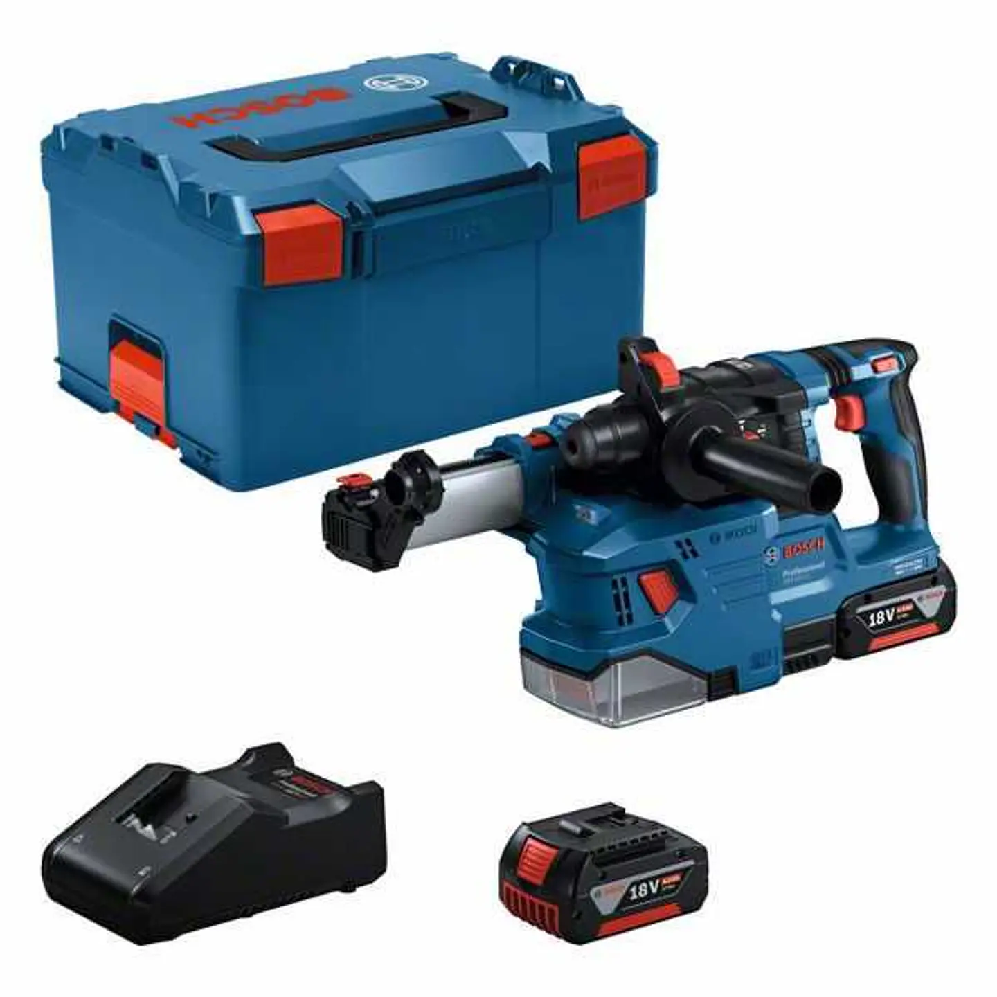 Martelo perfurador SDS plus sem fio GBH 18V-22 + GDE 18V-12 + 2x 18V 4.0Ah + Mala L-BOXX 238 BOSCH 1
