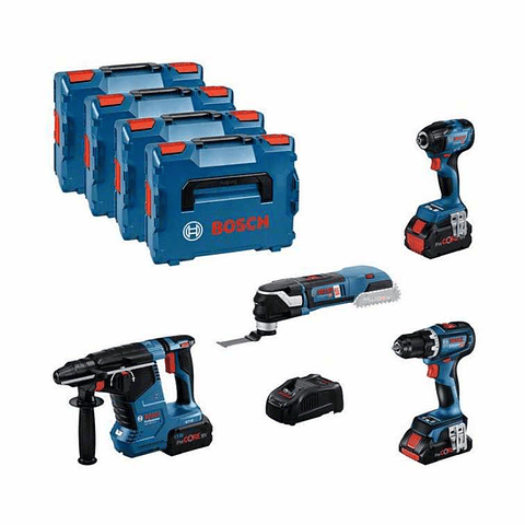 Conjunto 4 máquinas GSR 18V-90 C, GDR 18V-210 C, GBH 18V-24 C, GOP 18V-28 + 3x ProCORE18V (1x 4Ah + 2x 5.5Ah) BOSCH