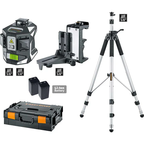Nivel laser 3 Linhas Verdes + Tripé 300 cm X3-Laser Pro Set 1 LASERLINER