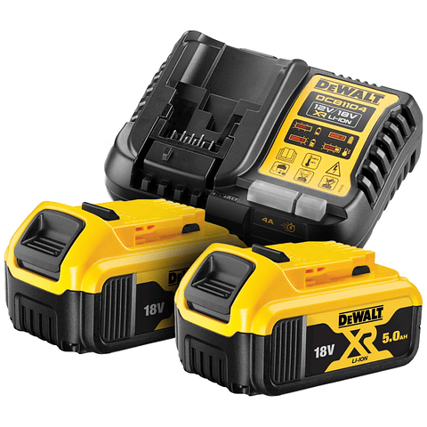 Kit 2 Baterias carril Li-Lon XR18V-5,0 Ah + Carregador DCB1104P2 DEWALT 