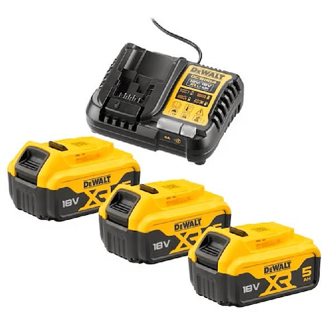 Kit 3 Baterias carril Li-Lon XR18V-5,0 Ah + Carregador DCB1104P3 DEWALT